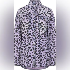 VERSACE purple & black floral acid wash denim button up shirt